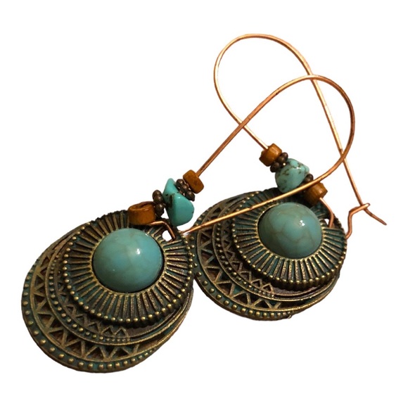 Duufin Women's Bohemian Vintage Drop Dangle Design Blue/Bronze Earrings - Picture 5 of 5